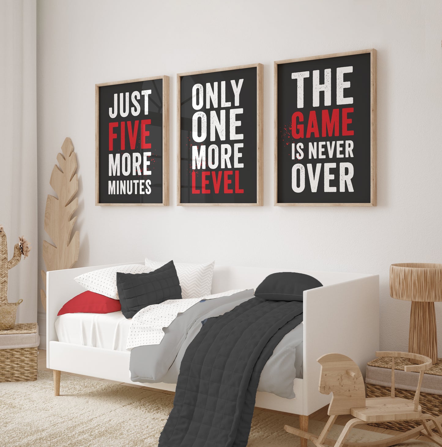 Set of 3 Red & Grey Boys Gaming Prints