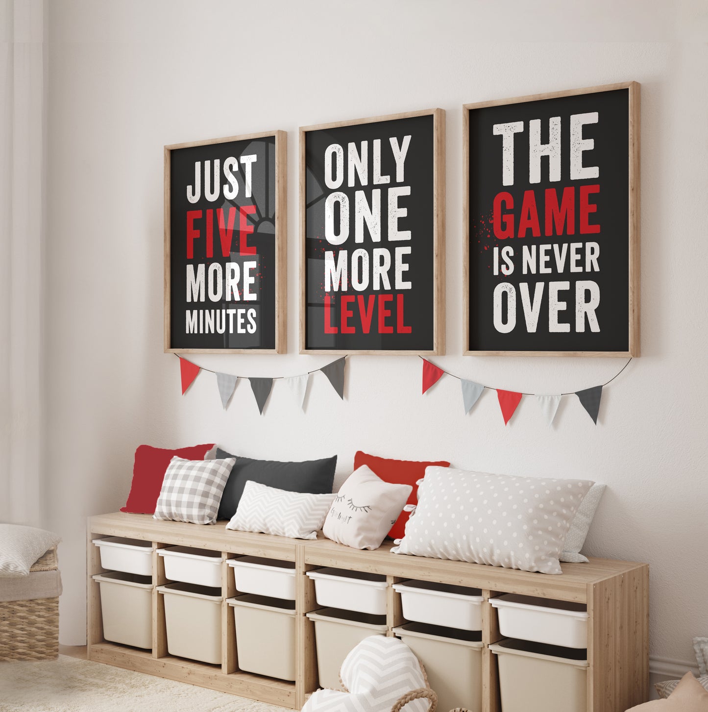 Set of 3 Red & Grey Boys Gaming Prints