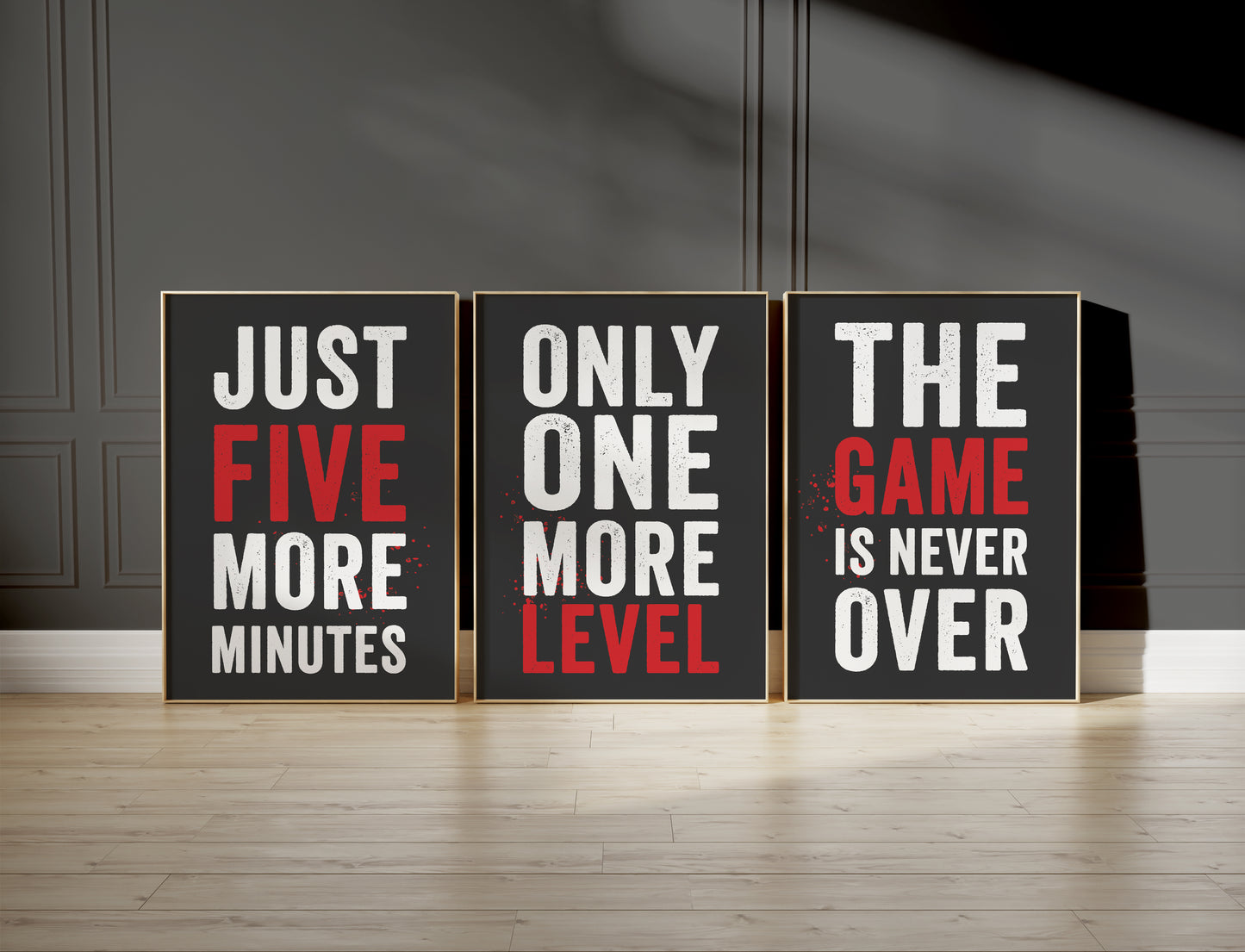 Set of 3 Red & Grey Boys Gaming Prints