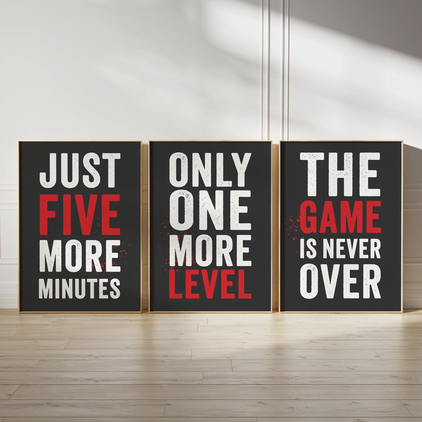 Set of 3 Red & Grey Boys Gaming Prints