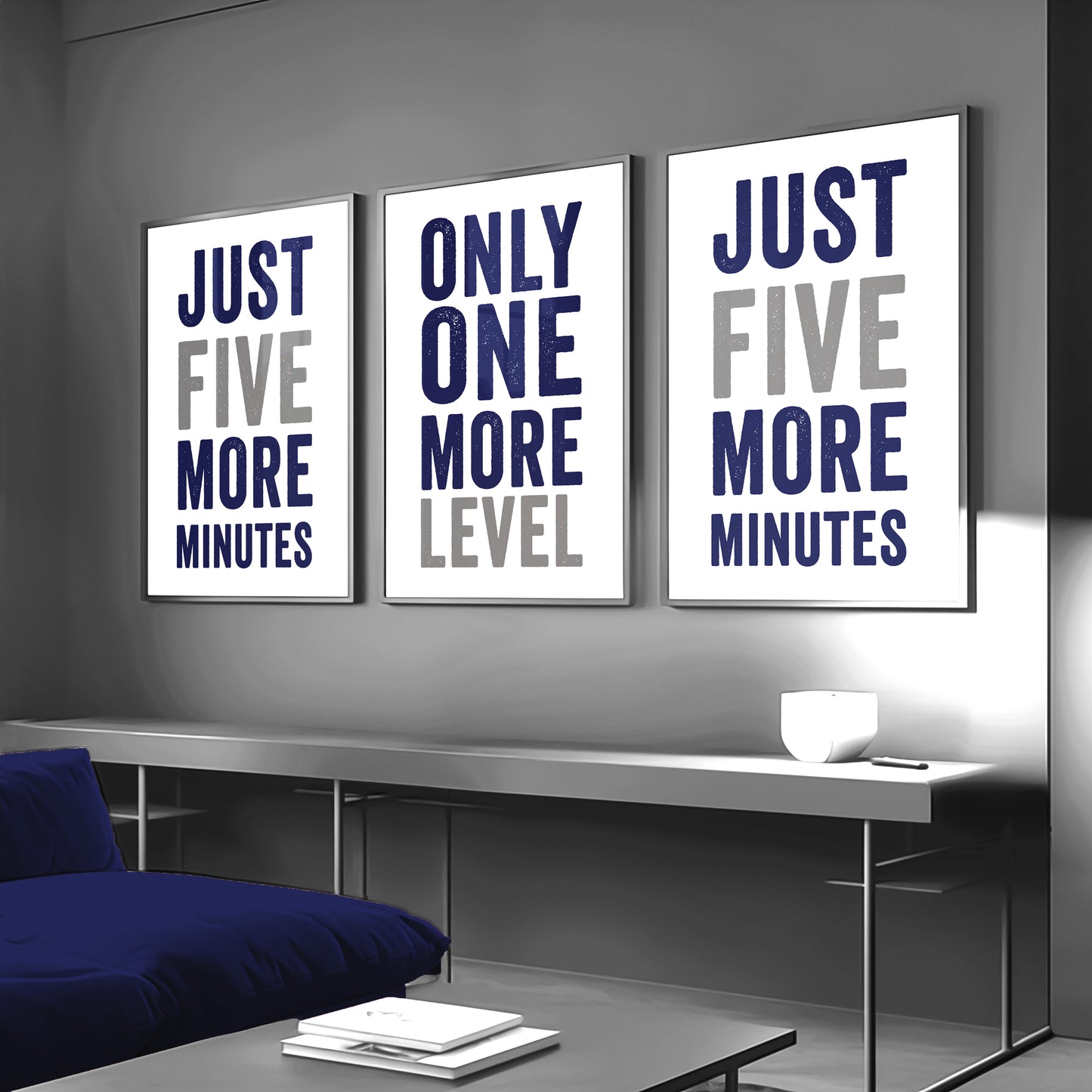 Set of 3 Navy & Grey Boys Gaming Prints