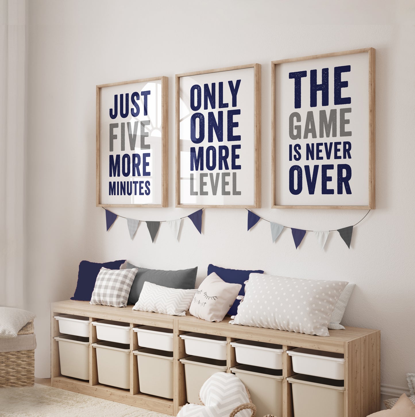 Set of 3 Navy & Grey Boys Gaming Prints