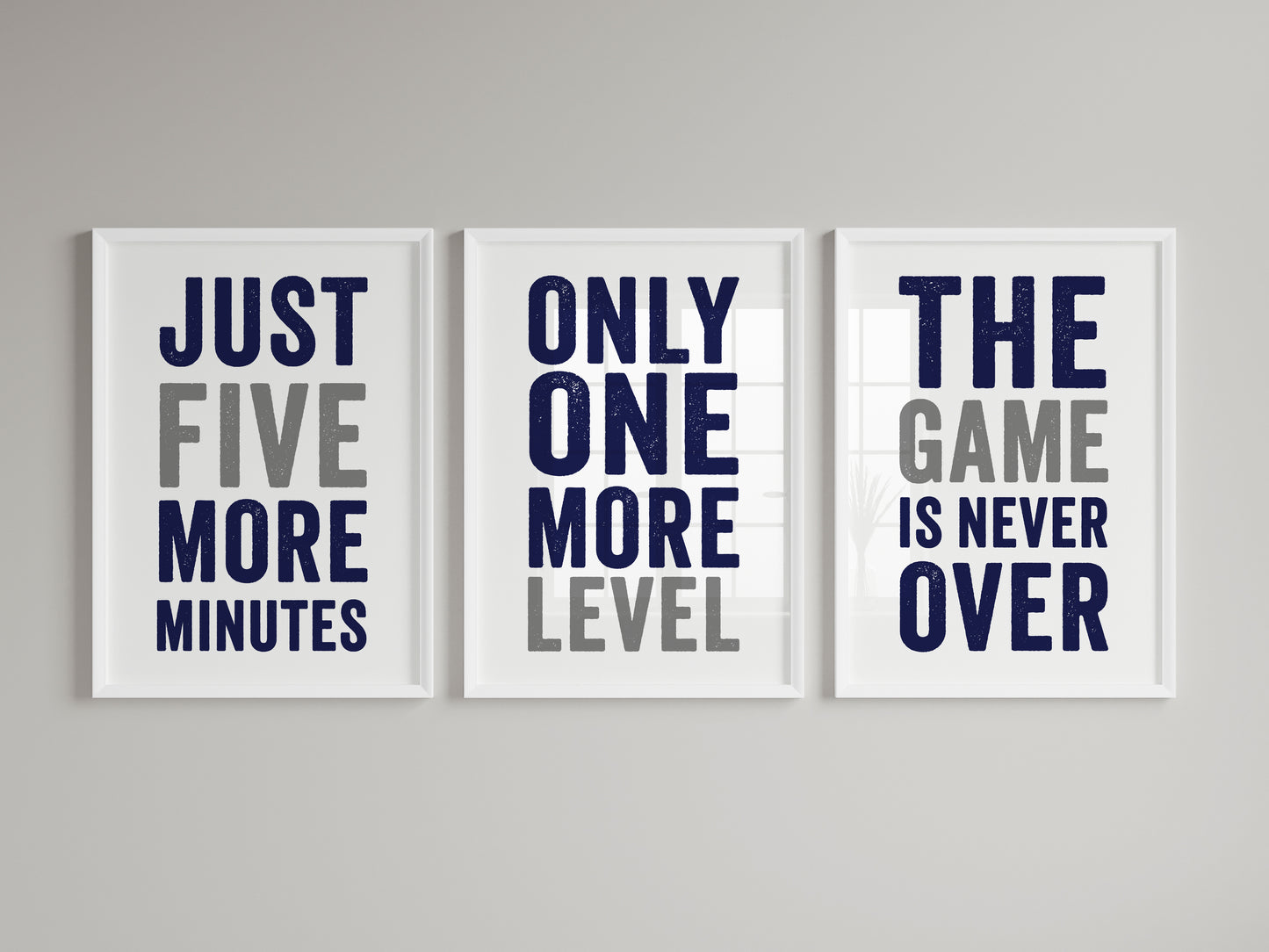 Set of 3 Navy & Grey Boys Gaming Prints