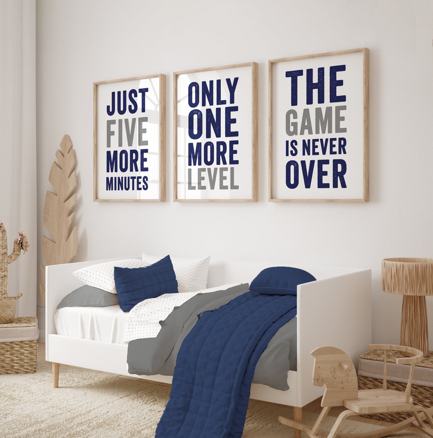 Set of 3 Navy & Grey Boys Gaming Prints