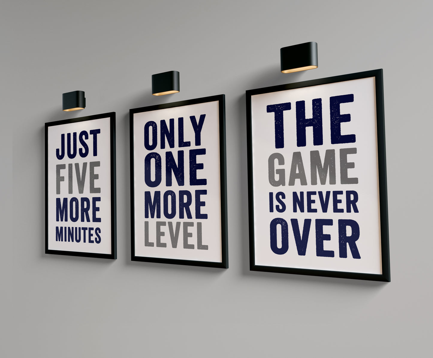 Set of 3 Navy & Grey Boys Gaming Prints