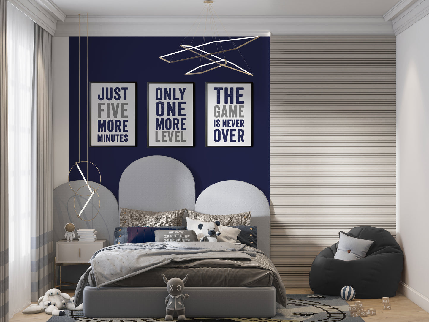 Set of 3 Navy & Grey Boys Gaming Prints