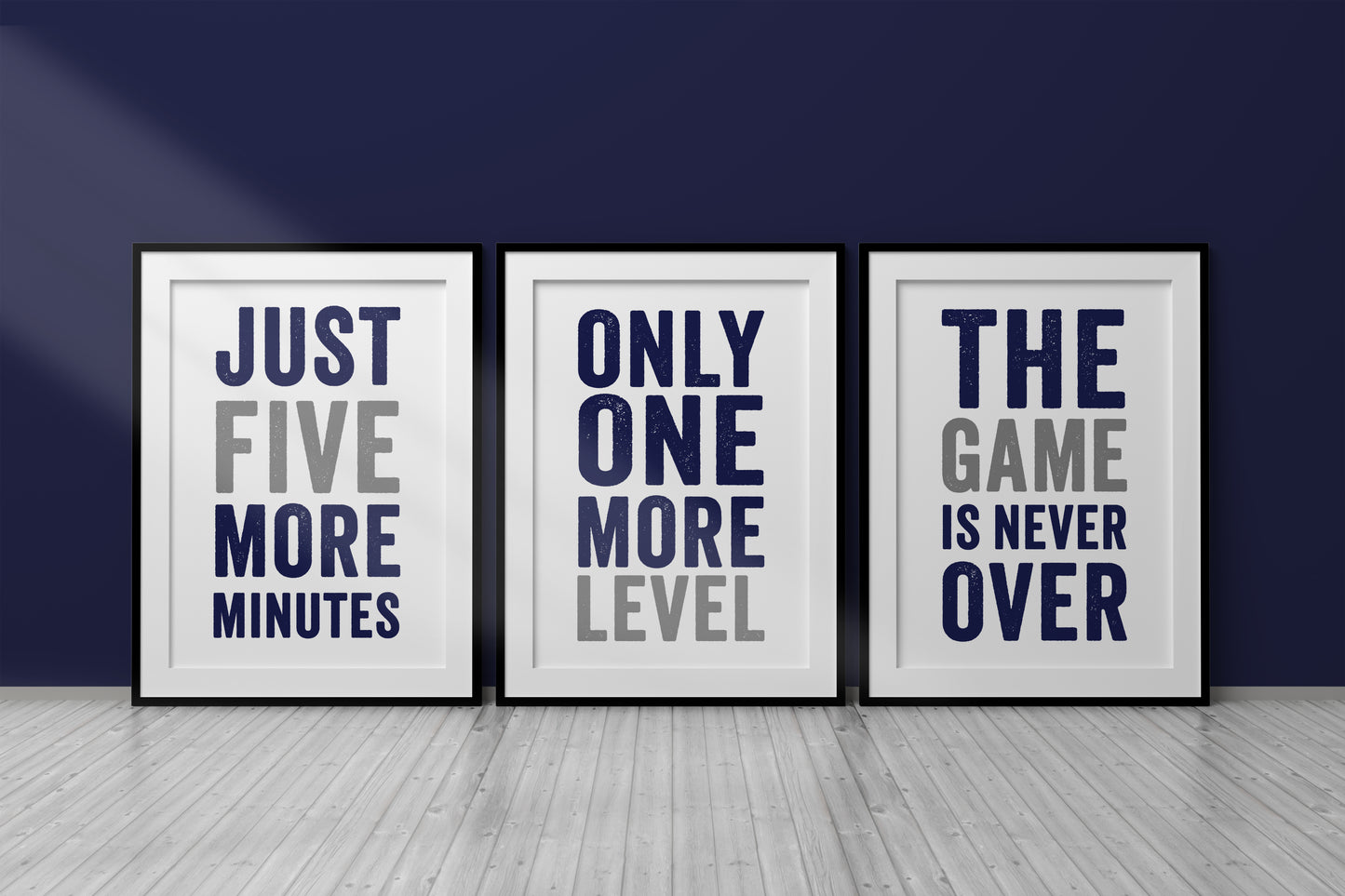 Set of 3 Navy & Grey Boys Gaming Prints