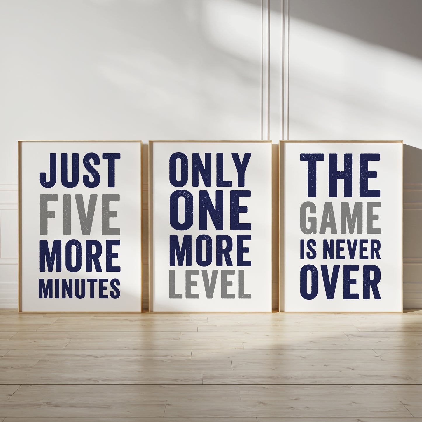 Set of 3 Navy & Grey Boys Gaming Prints