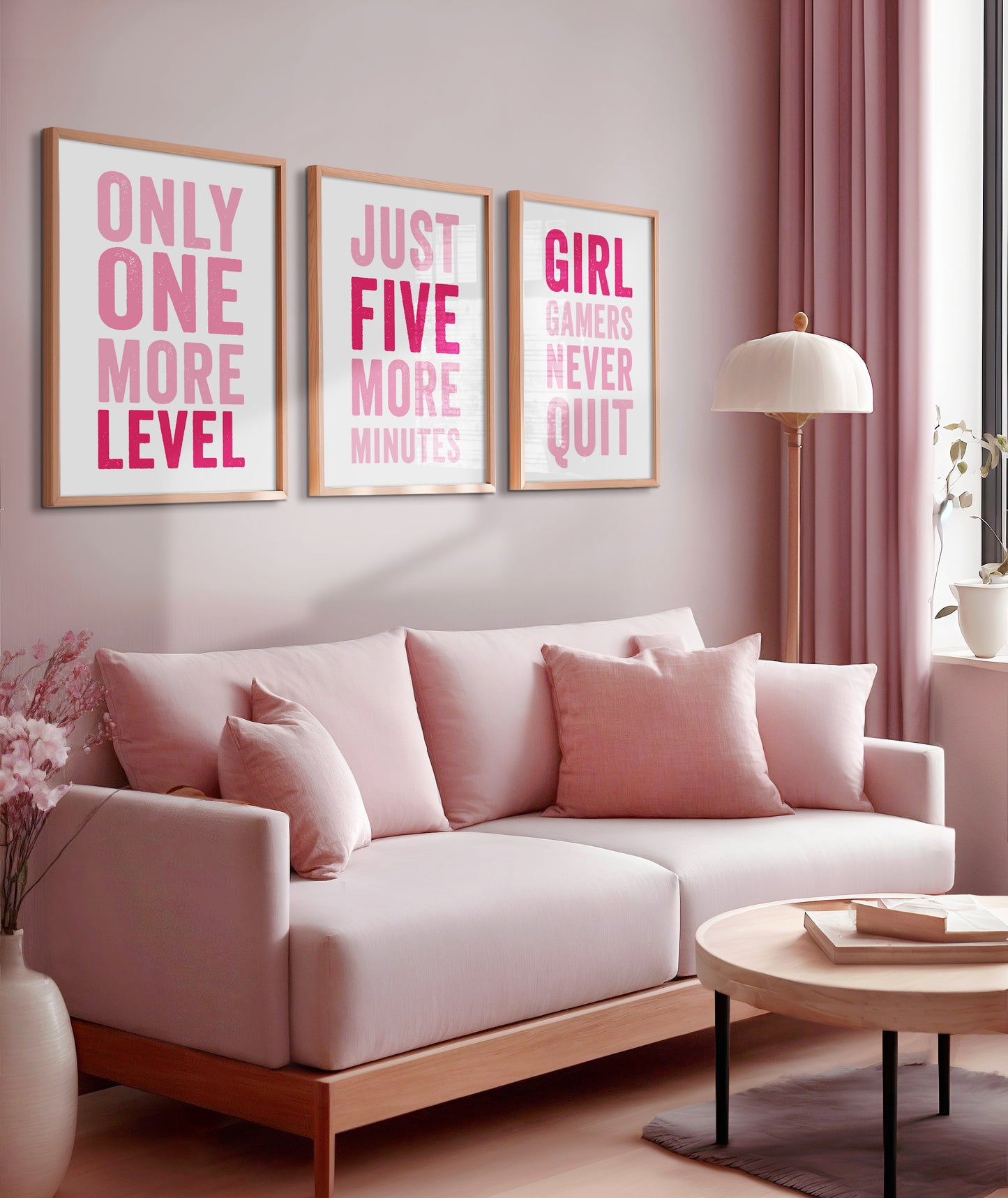 Set of 3 Pink Girl Gamer Wall Prints