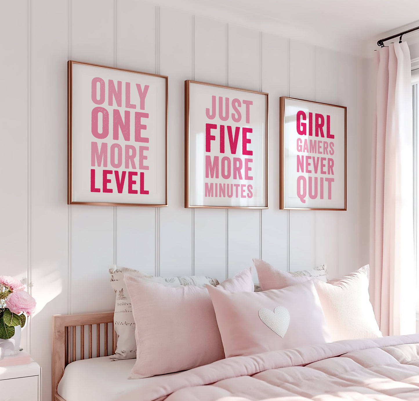 Set of 3 Pink Girl Gamer Wall Prints