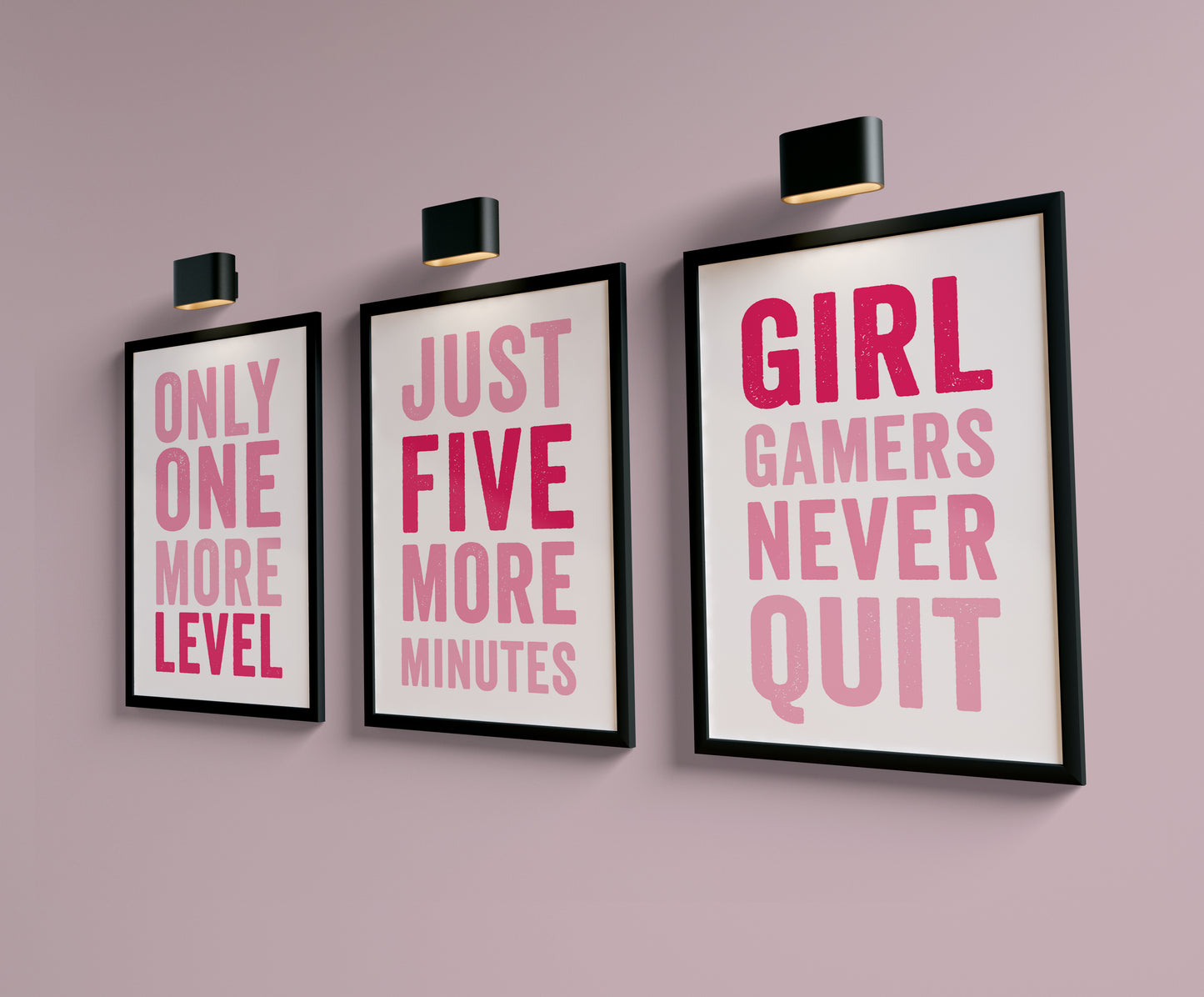 Set of 3 Pink Girl Gamer Wall Prints