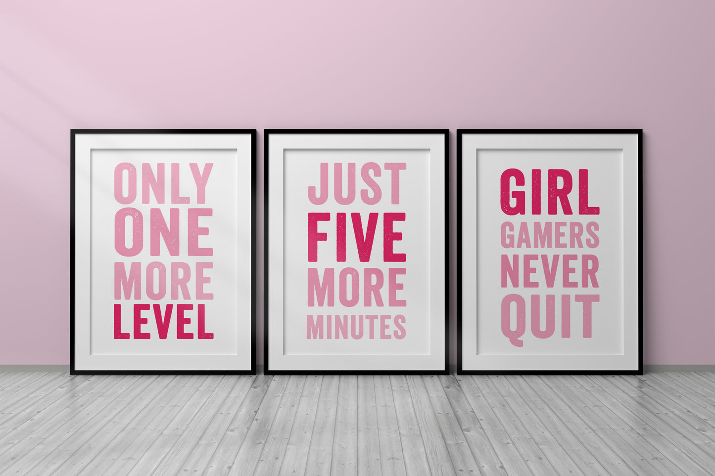 Set of 3 Pink Girl Gamer Wall Prints