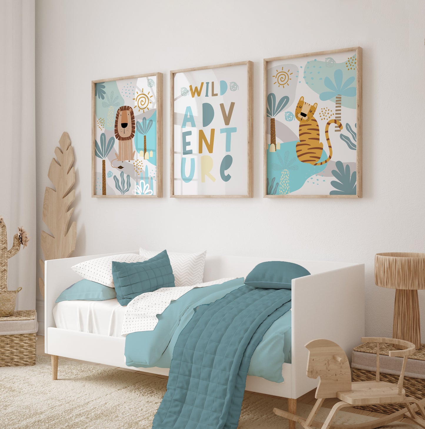 Set of 3 Teal Blue Safari Nursery Prints