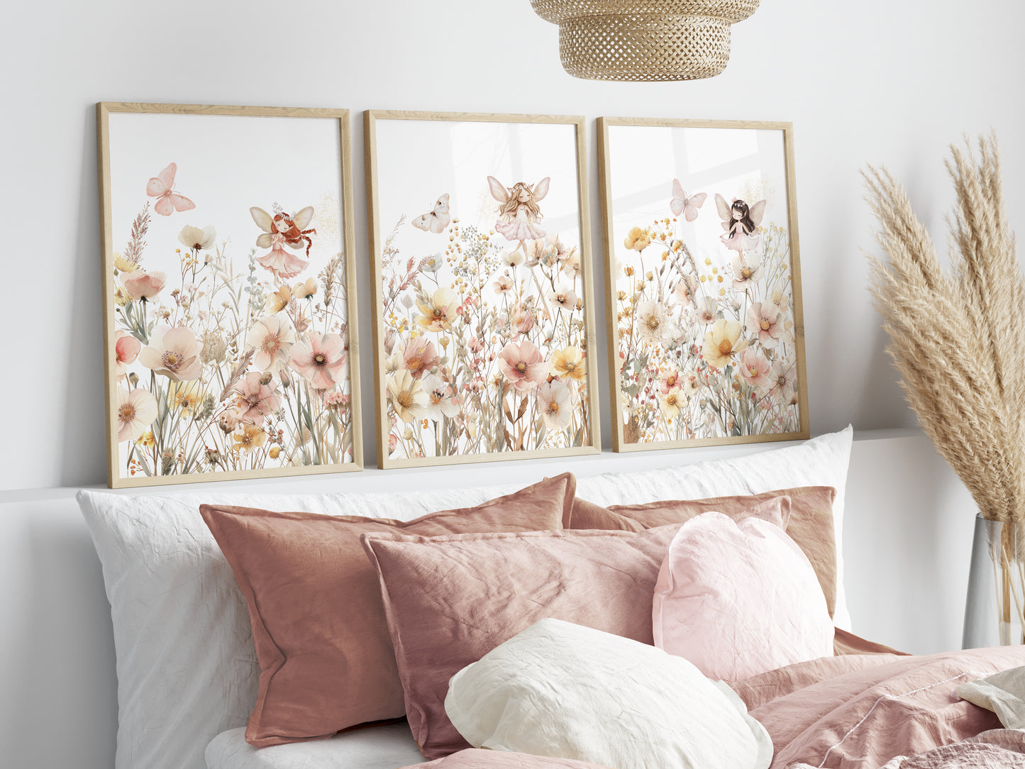 Set of 3 Girls Fairy & Wildflower Nursery Prints