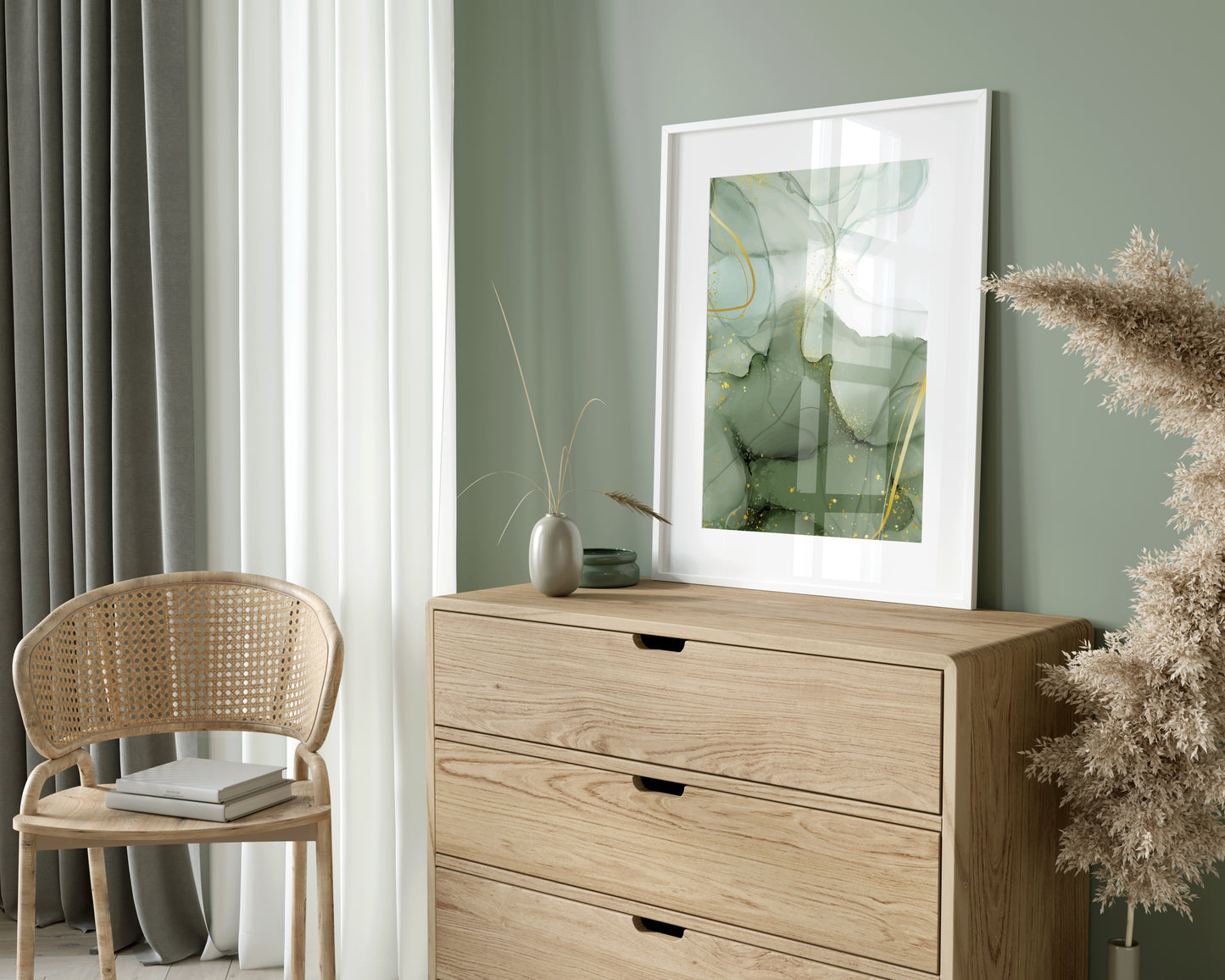 Set of 3 Green & Gold Marble Wall Prints