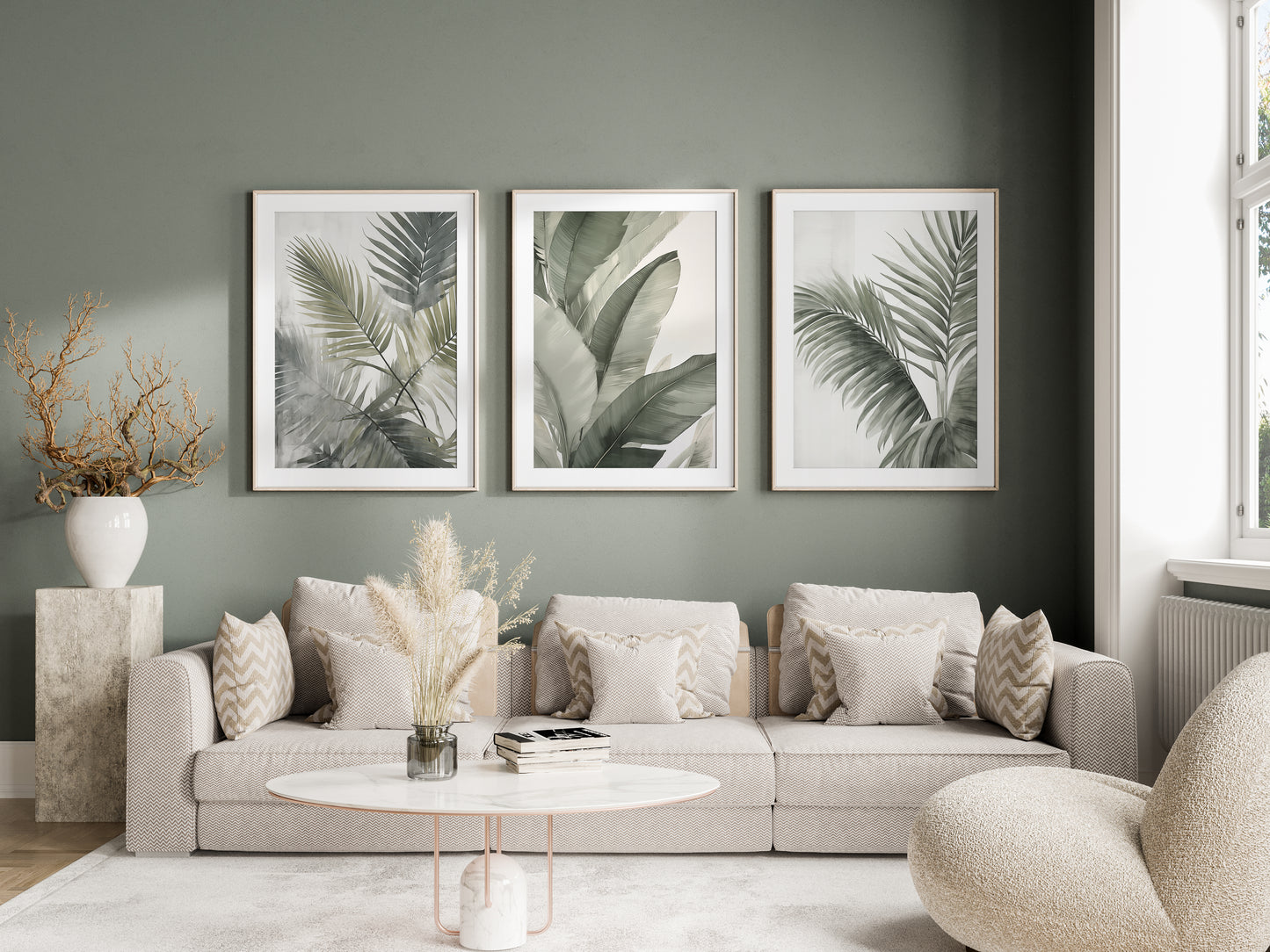Set of 3 Green Tropical Leaf Wall Art Prints