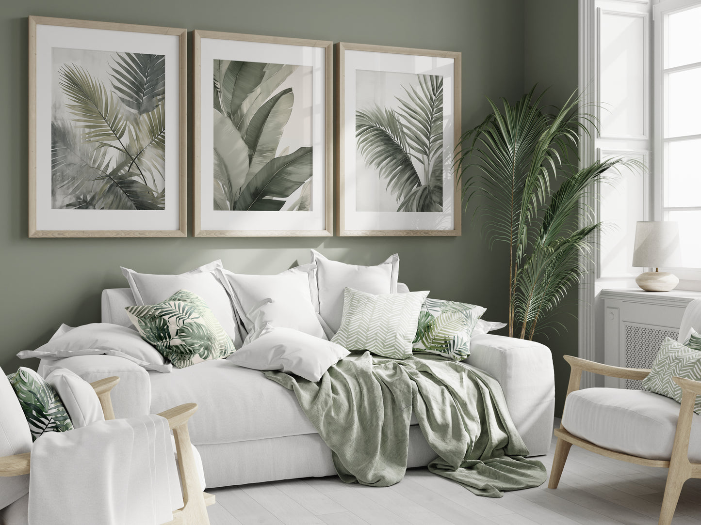 Set of 3 Green Tropical Leaf Wall Art Prints