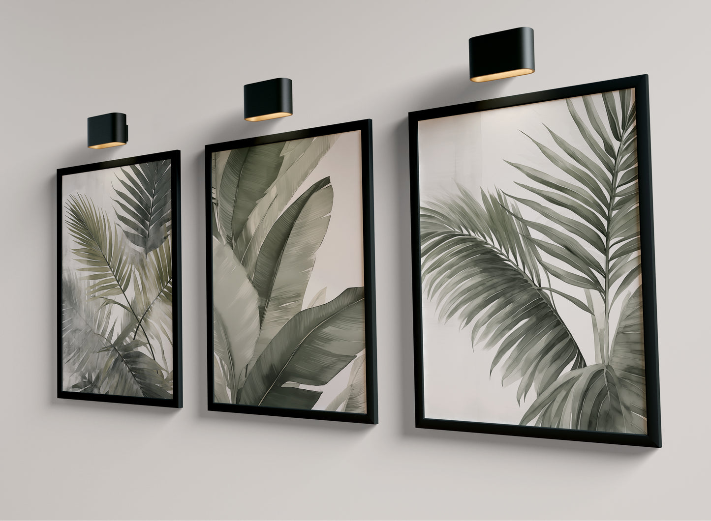 Set of 3 Green Tropical Leaf Wall Art Prints