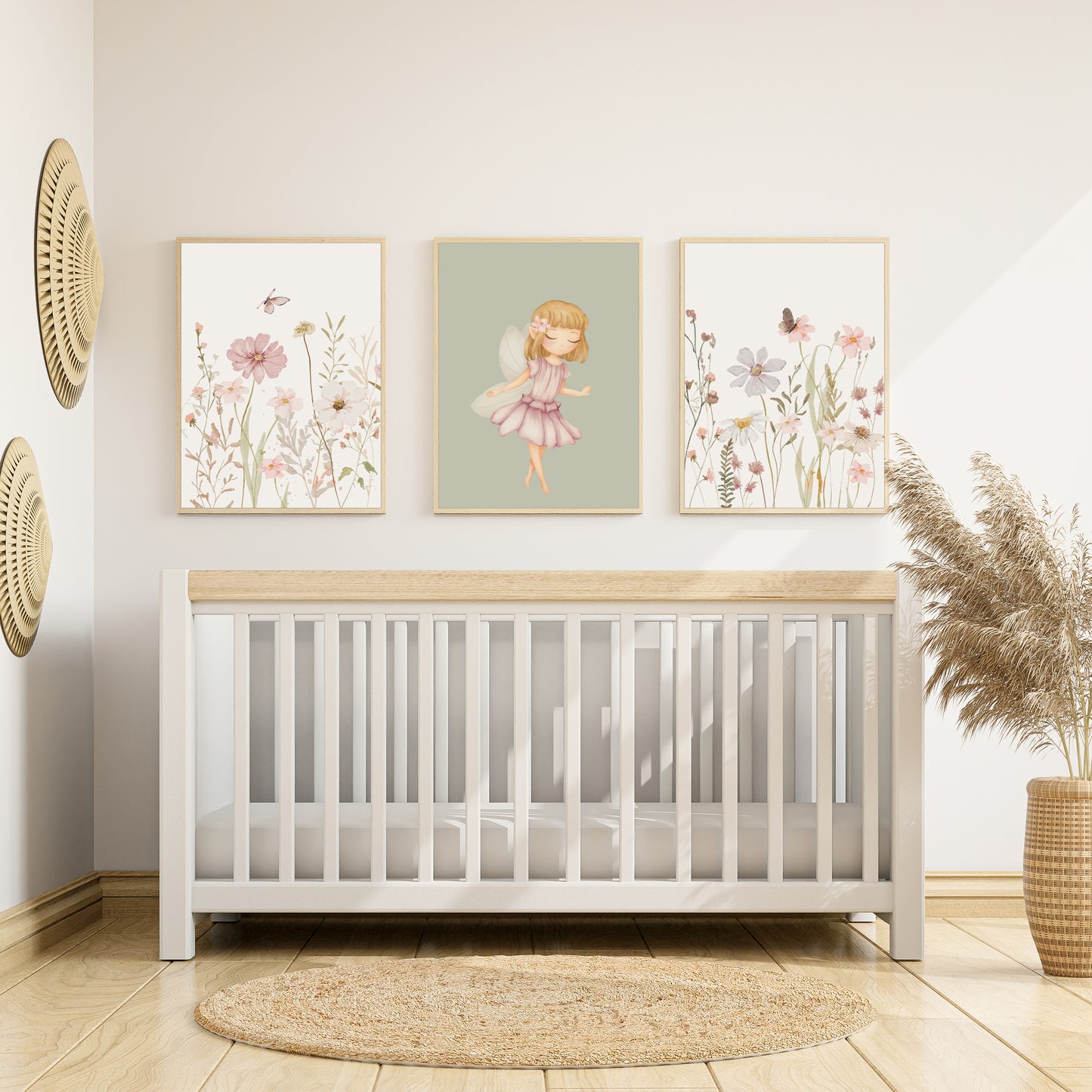 Set of 3 Girls Green Fairy Bedroom Wall Art Prints