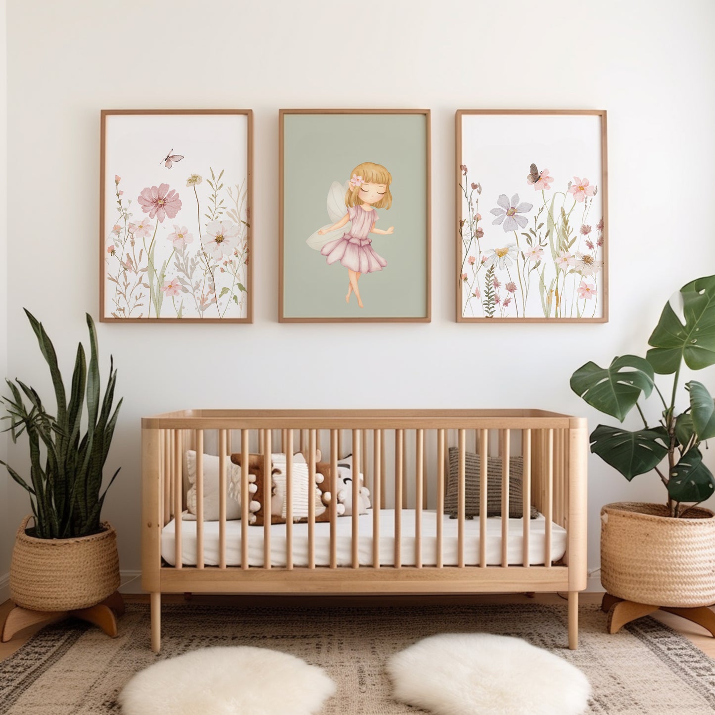 Set of 3 Girls Green Fairy Bedroom Wall Art Prints