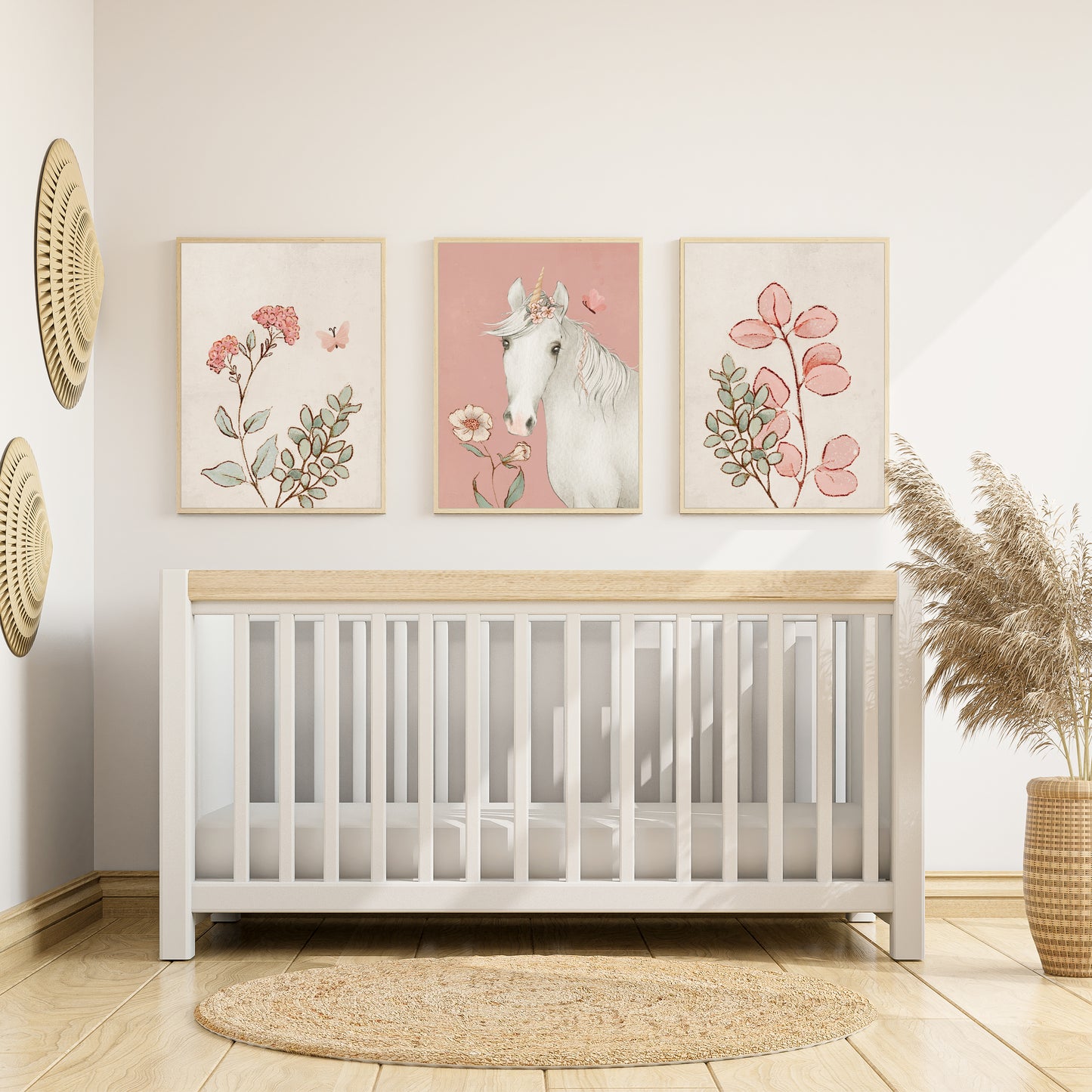Set of 3 Girls Pink Unicorn Bedroom Wall Prints