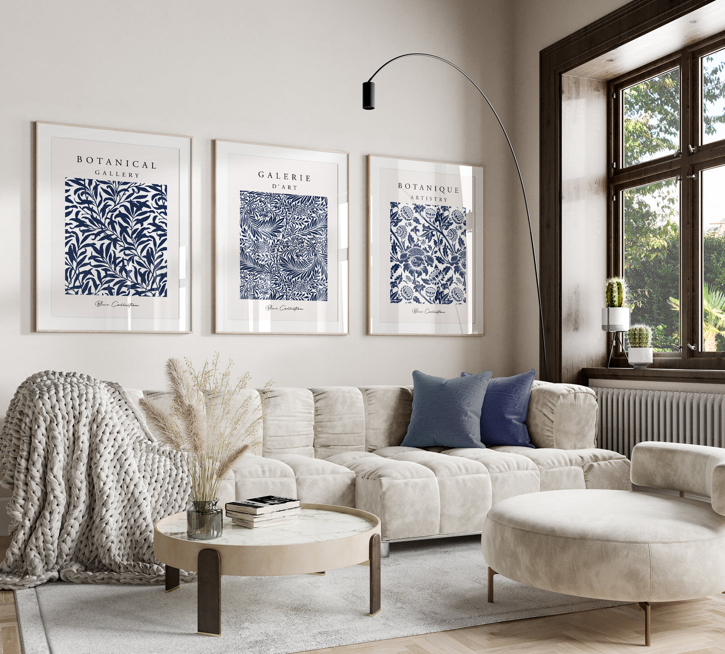 Set of 3 Blue Botanical Wall Art Prints