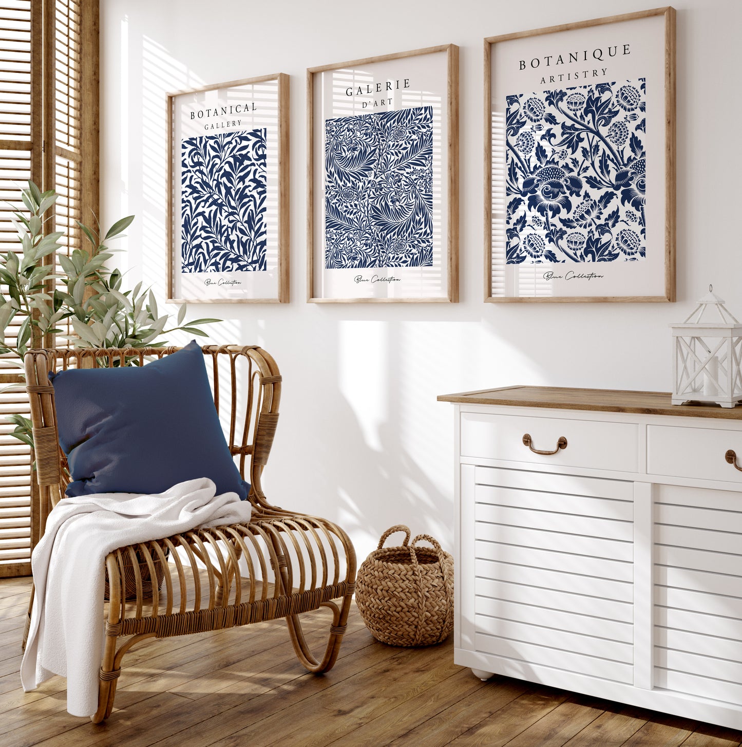 Set of 3 Blue Botanical Wall Art Prints