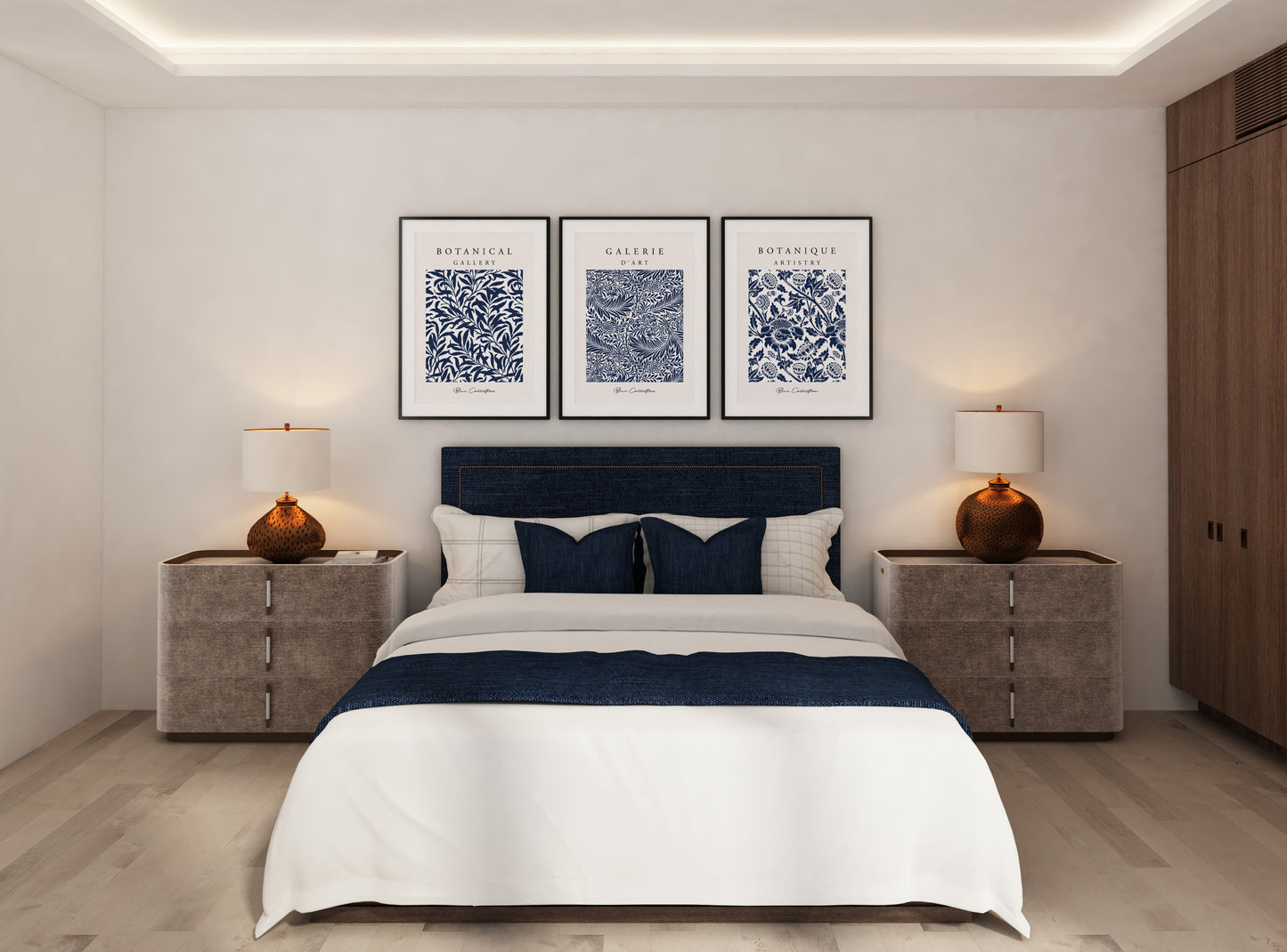 Set of 3 Blue Botanical Wall Art Prints