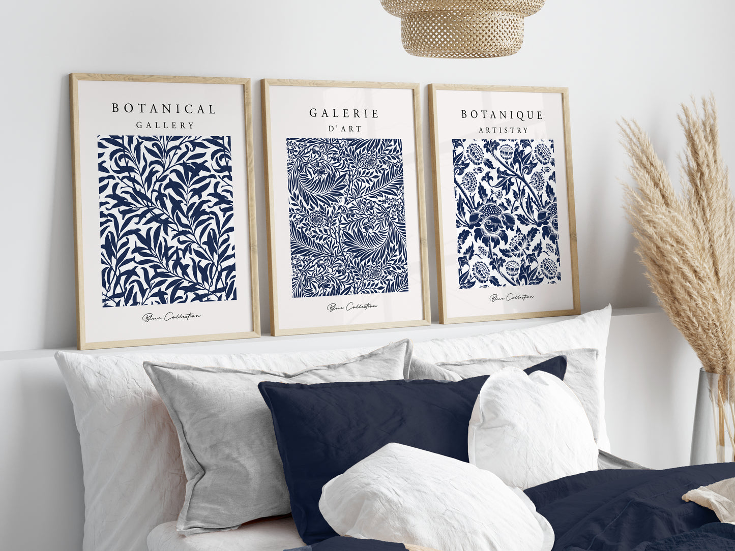 Set of 3 Blue Botanical Wall Art Prints
