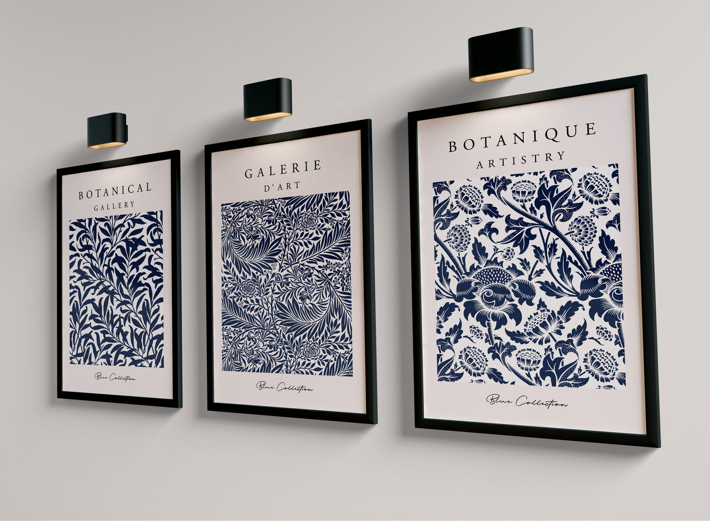 Set of 3 Blue Botanical Wall Art Prints