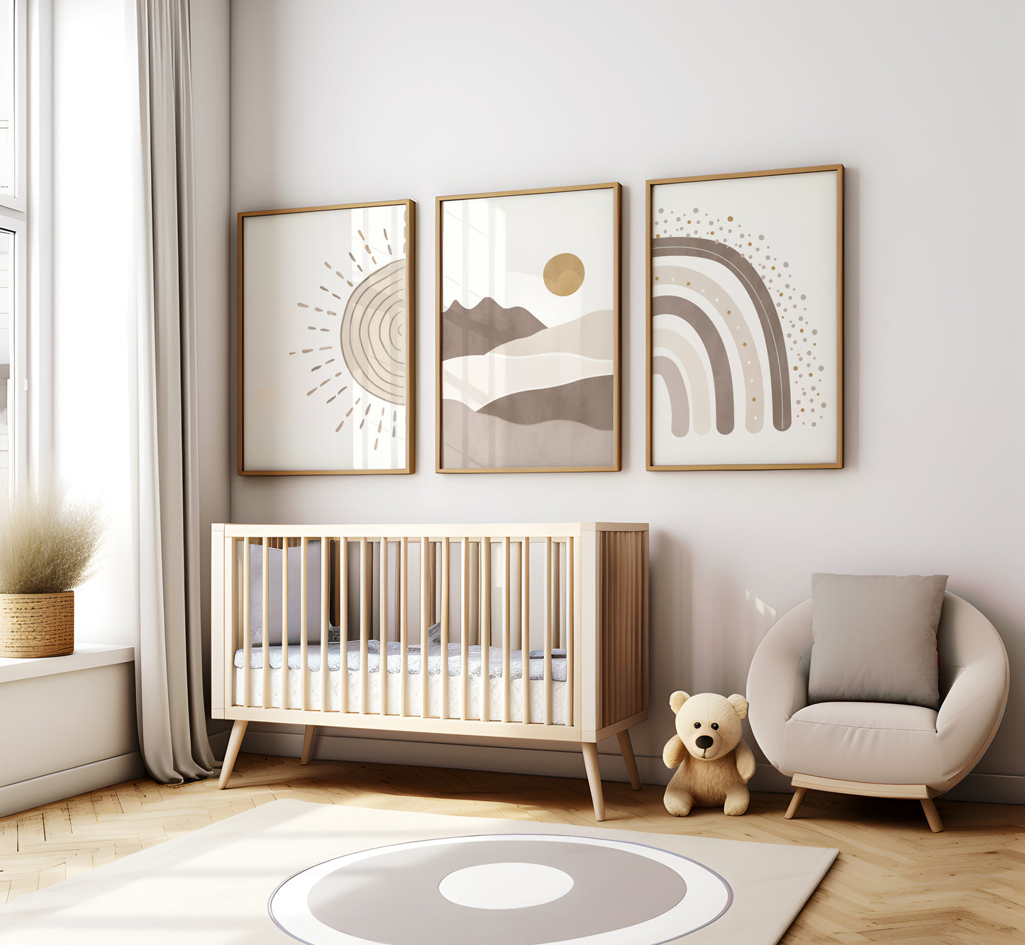 Set of 3 Neutral Beige Boho Nursery Prints