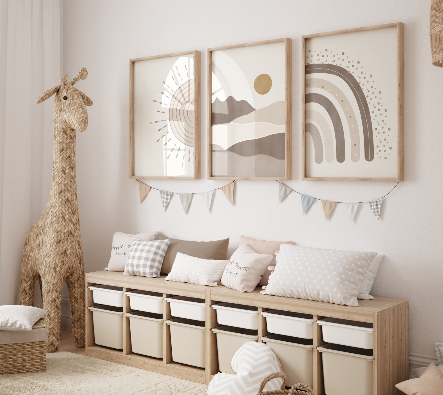 Set of 3 Neutral Beige Boho Nursery Prints