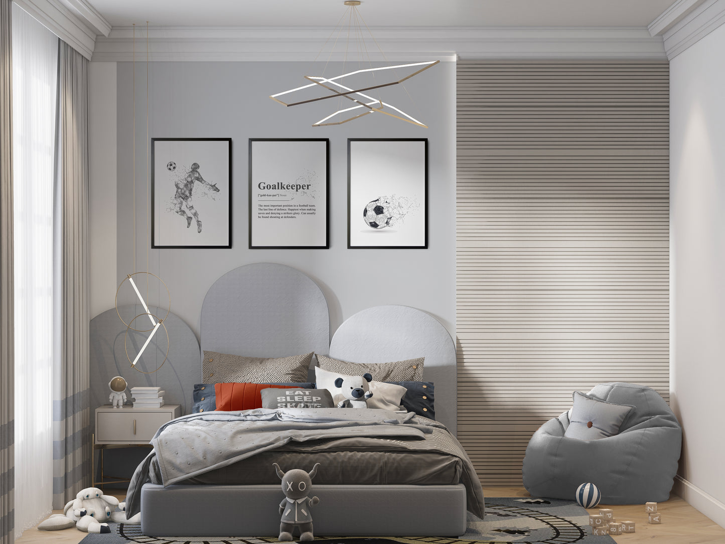 Set of 3 Black & Grey Abstract Goalkeeper Wall Art Prints