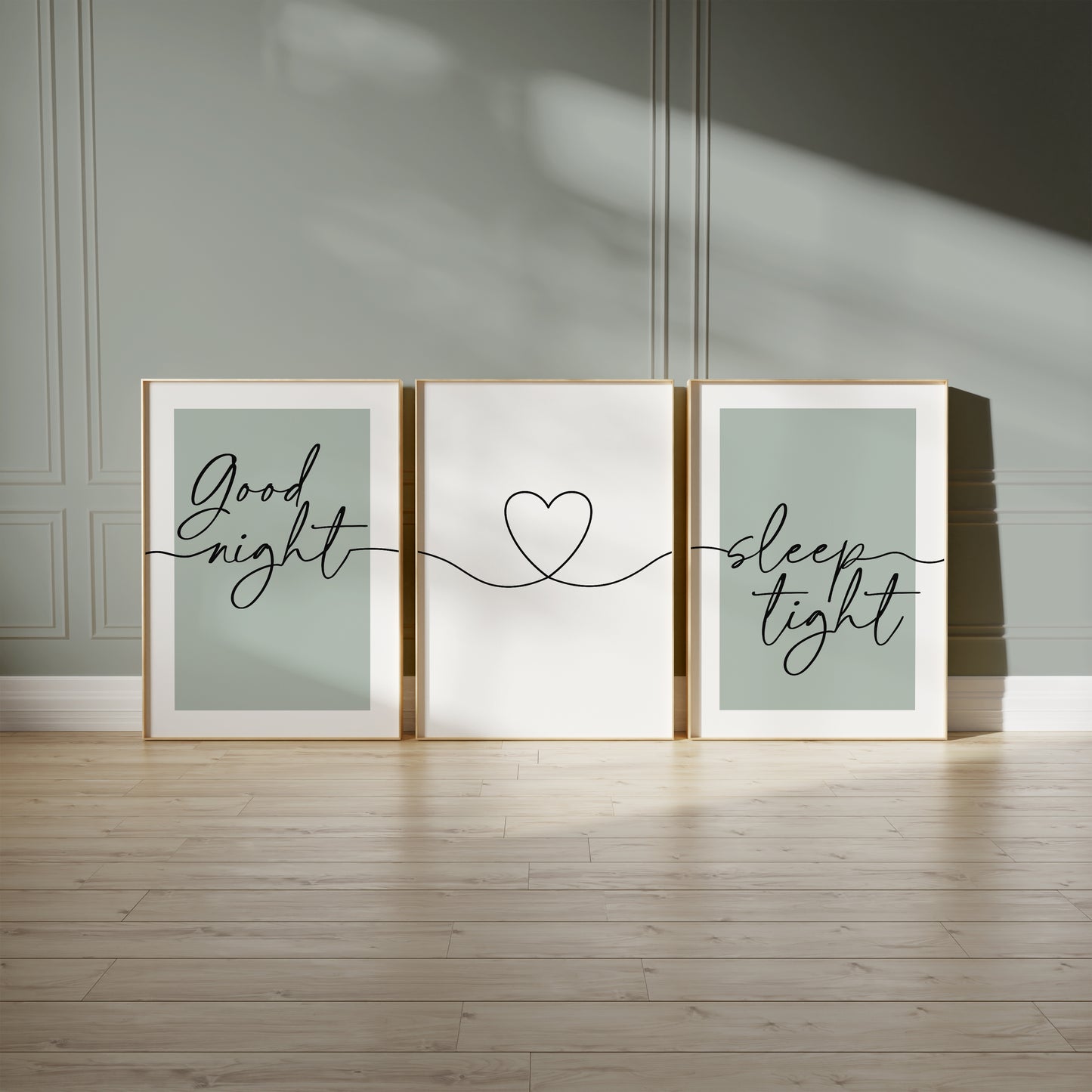 sage green good night sleep tight bedroom prints