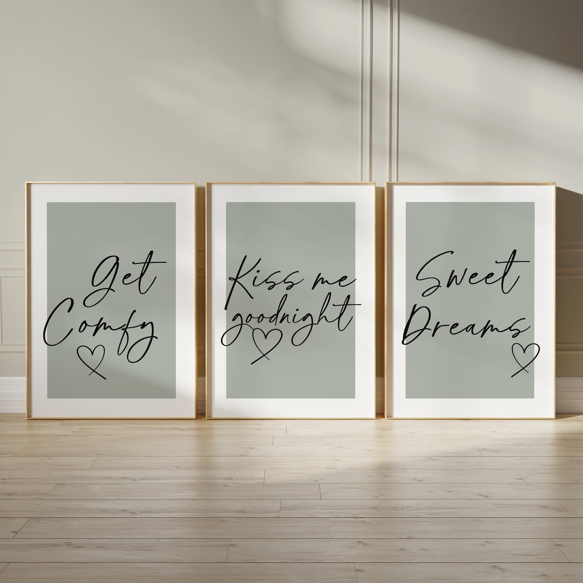 Set of 3 Couples Bedroom Wall Art Prints, Sage Green