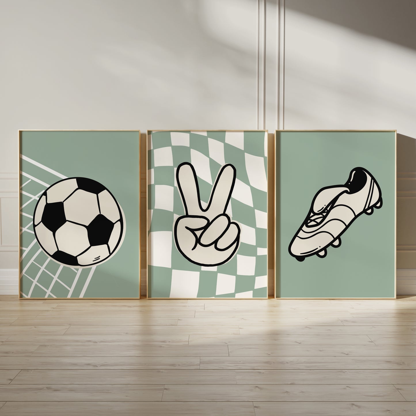Set of 3 Sage Green Football Prints