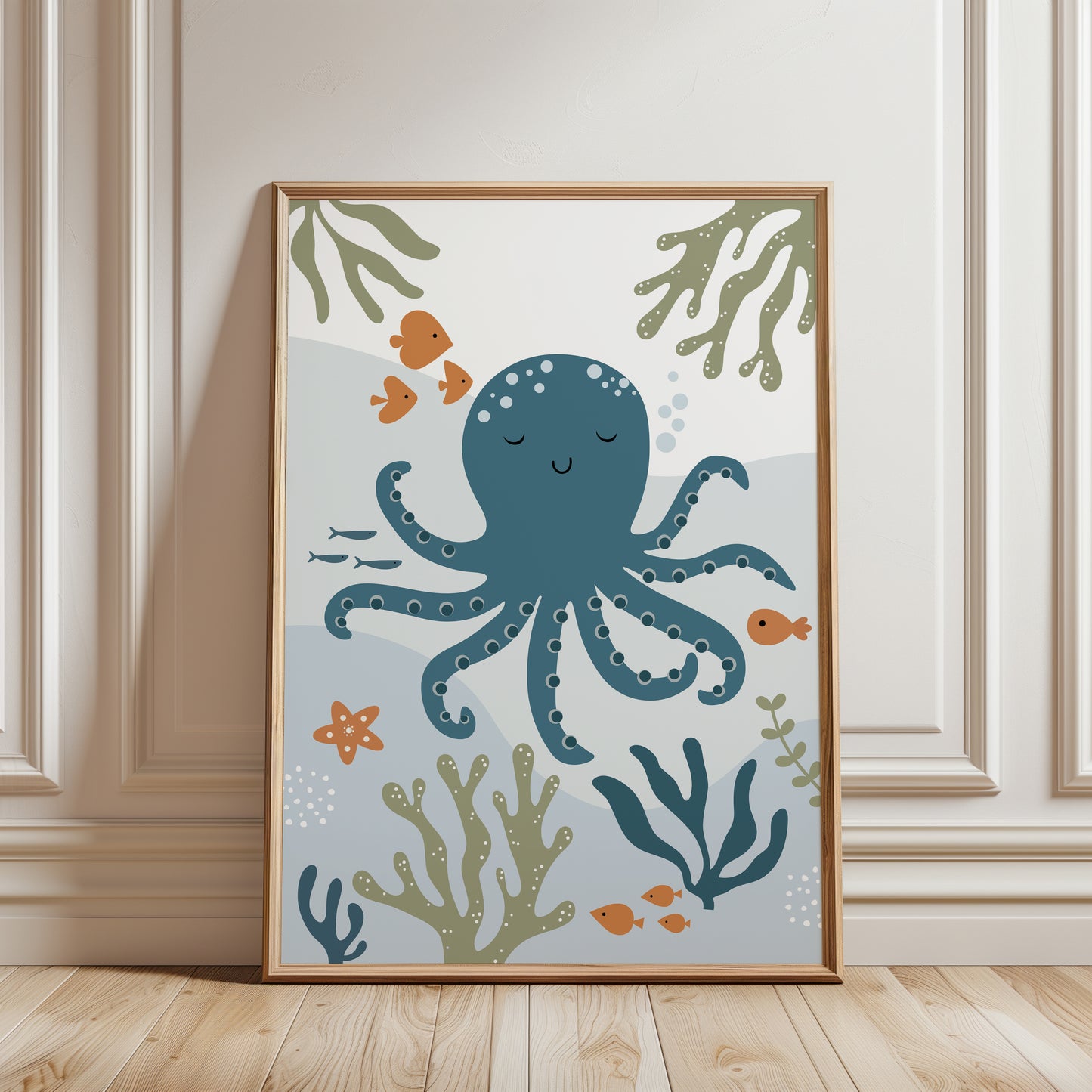 sea creature nursery print featuring octopus