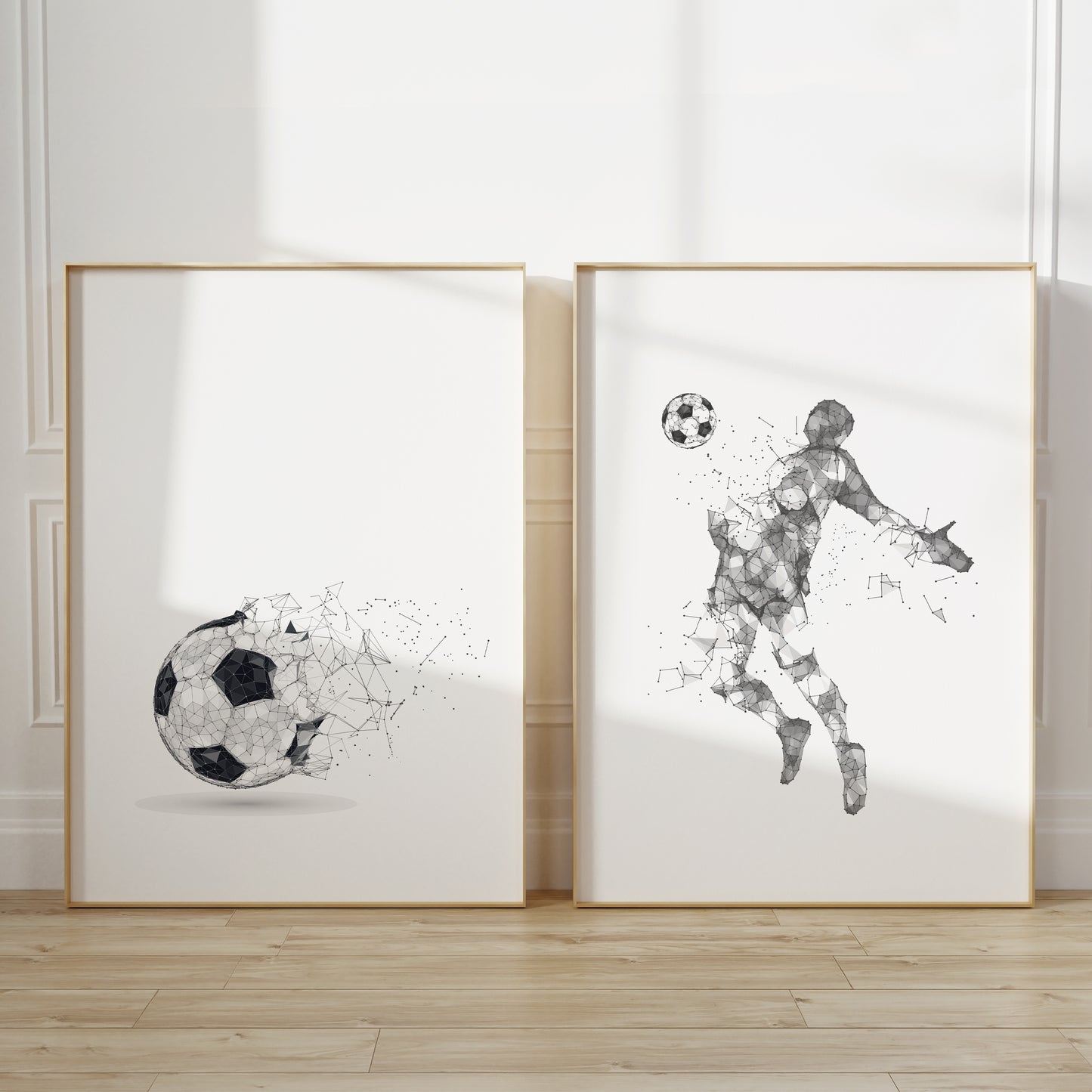 Set of 2 boys abstract football prints in grey and black