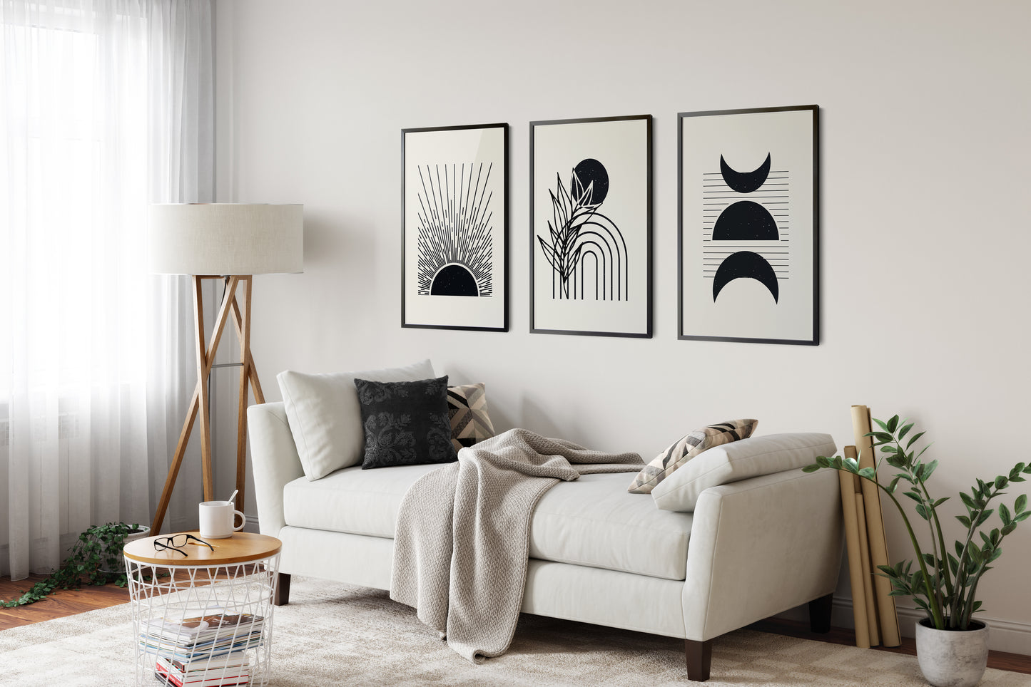 Set of 3 Black & Cream Boho Wall Prints