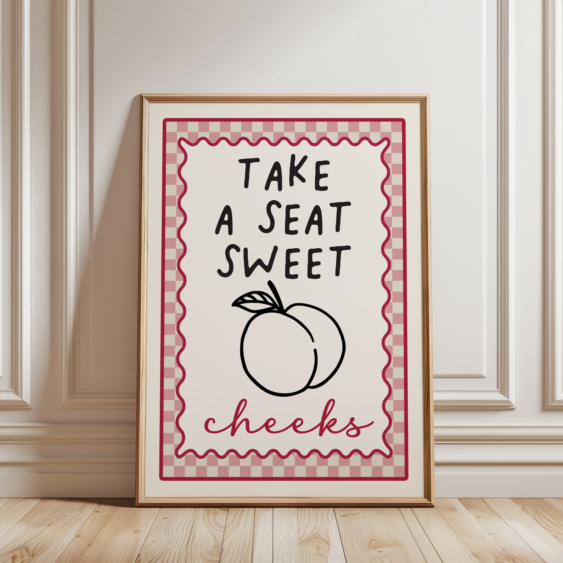 Take a seat sweet cheeks, bathroom print in pink