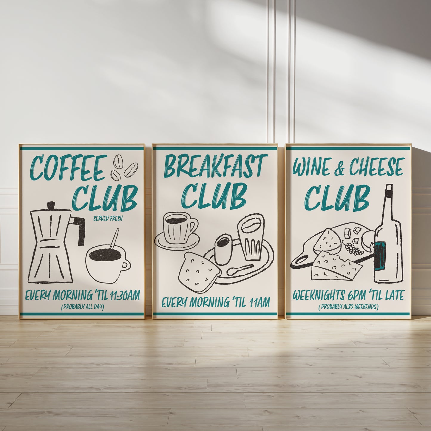 set of 3 teal kitchen prints