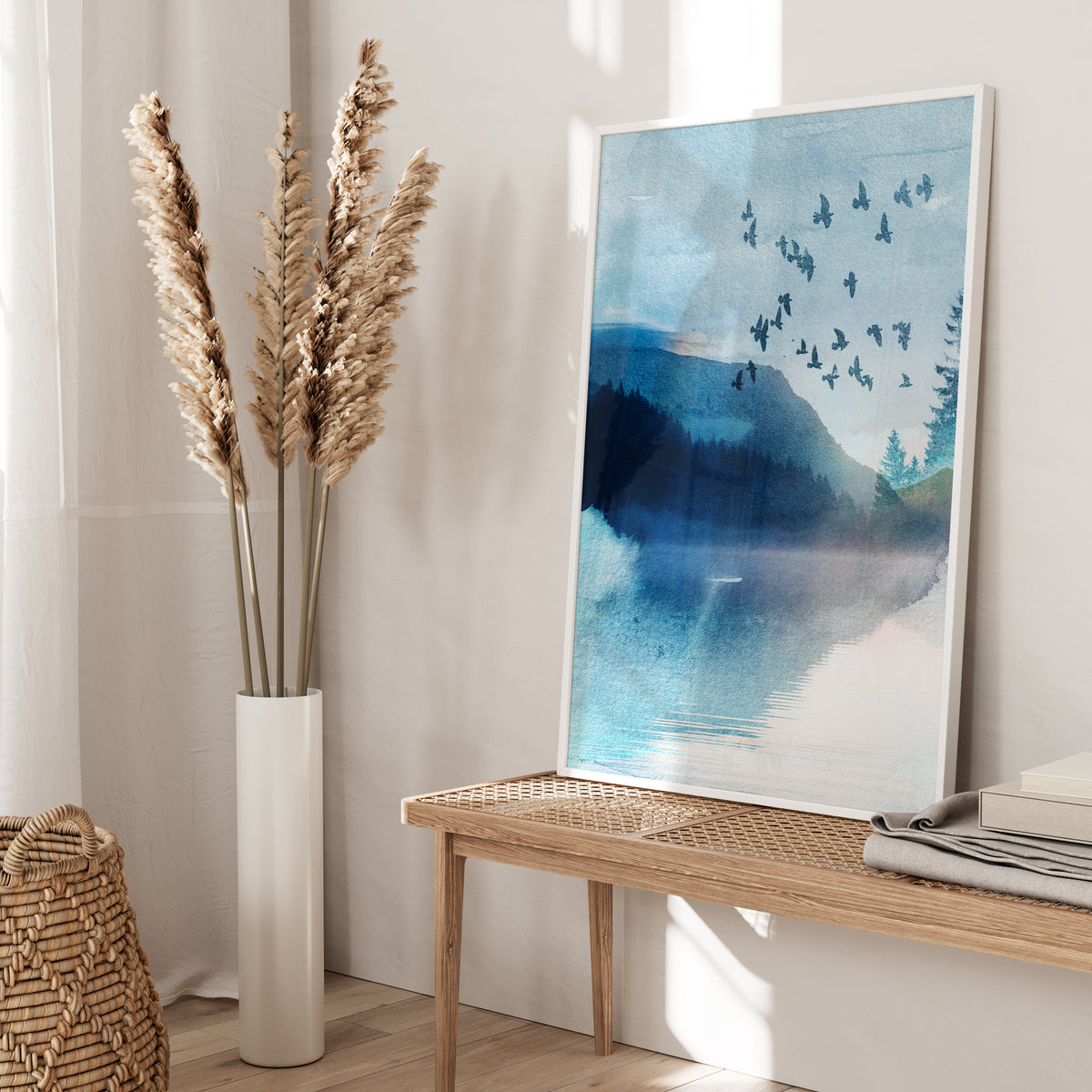Vibrant Blue Watercolour Landscape Abstract Wall Art Print