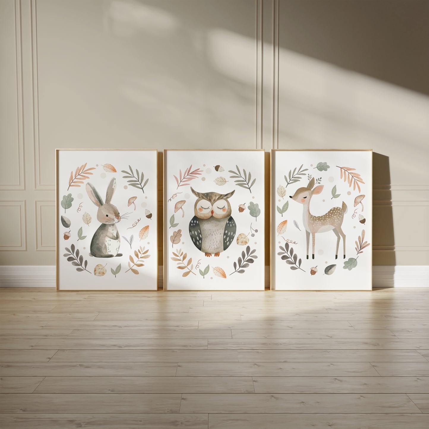 Set of 3 woodland animal nursery prints