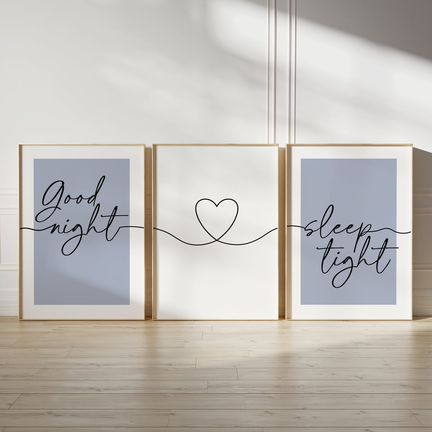 Set of 3 Bedroom Prints, Good Night Sleep Tight, Blue