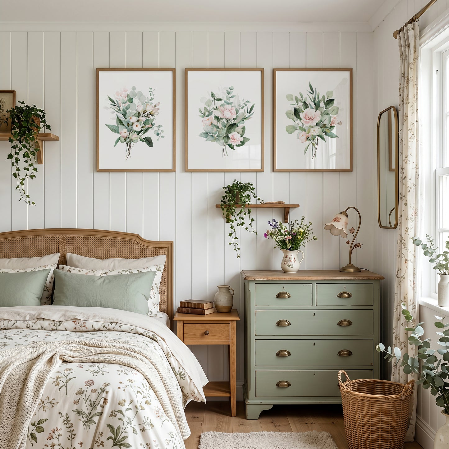 floral bedroom wall art prints pink and green