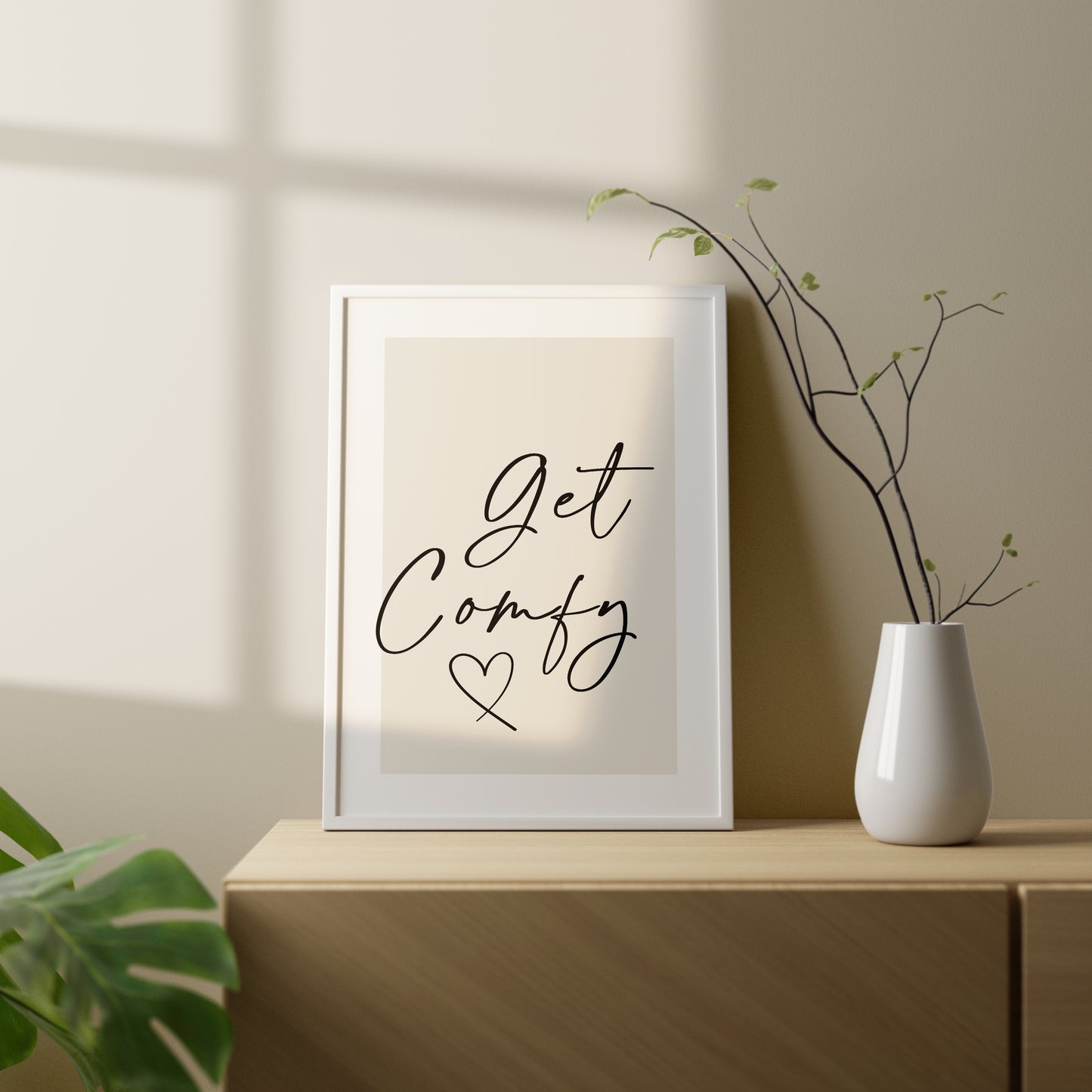get comfy bedtime quote wall art in beige