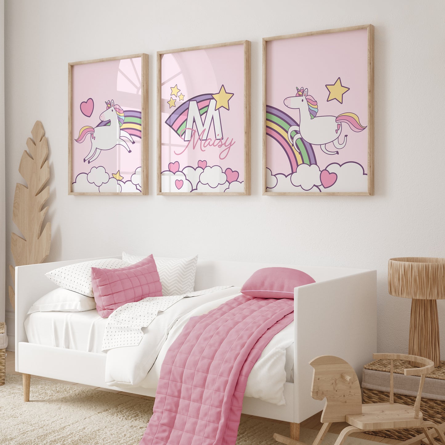 Set of 3 Girls Personalised Unicorn Prints