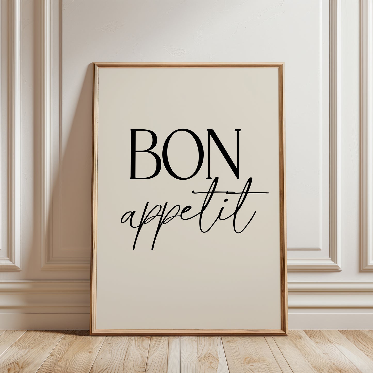 neutral kitchen decor, bon appetit print