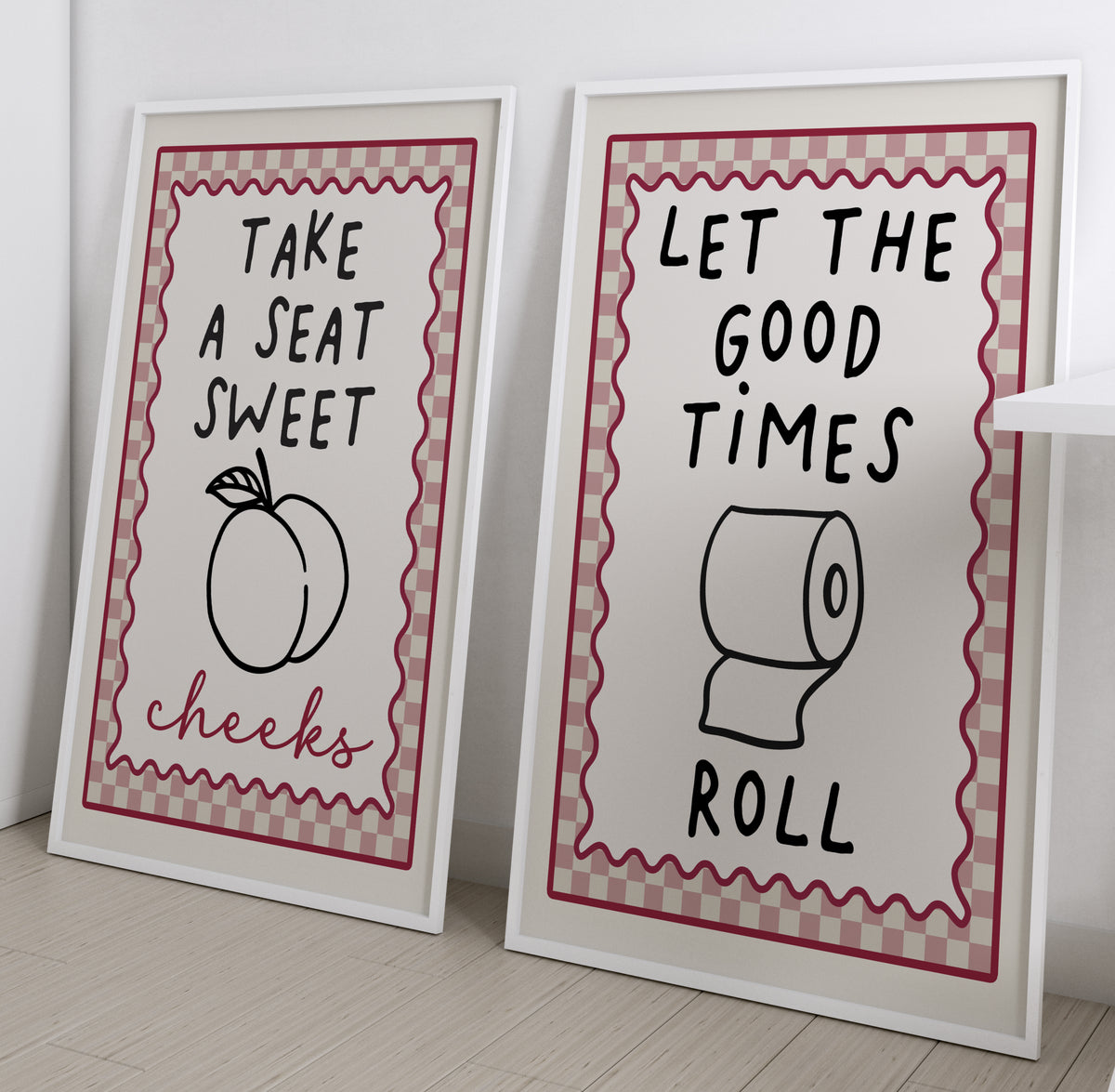 Set of 2 Pink Bathroom Art Prints