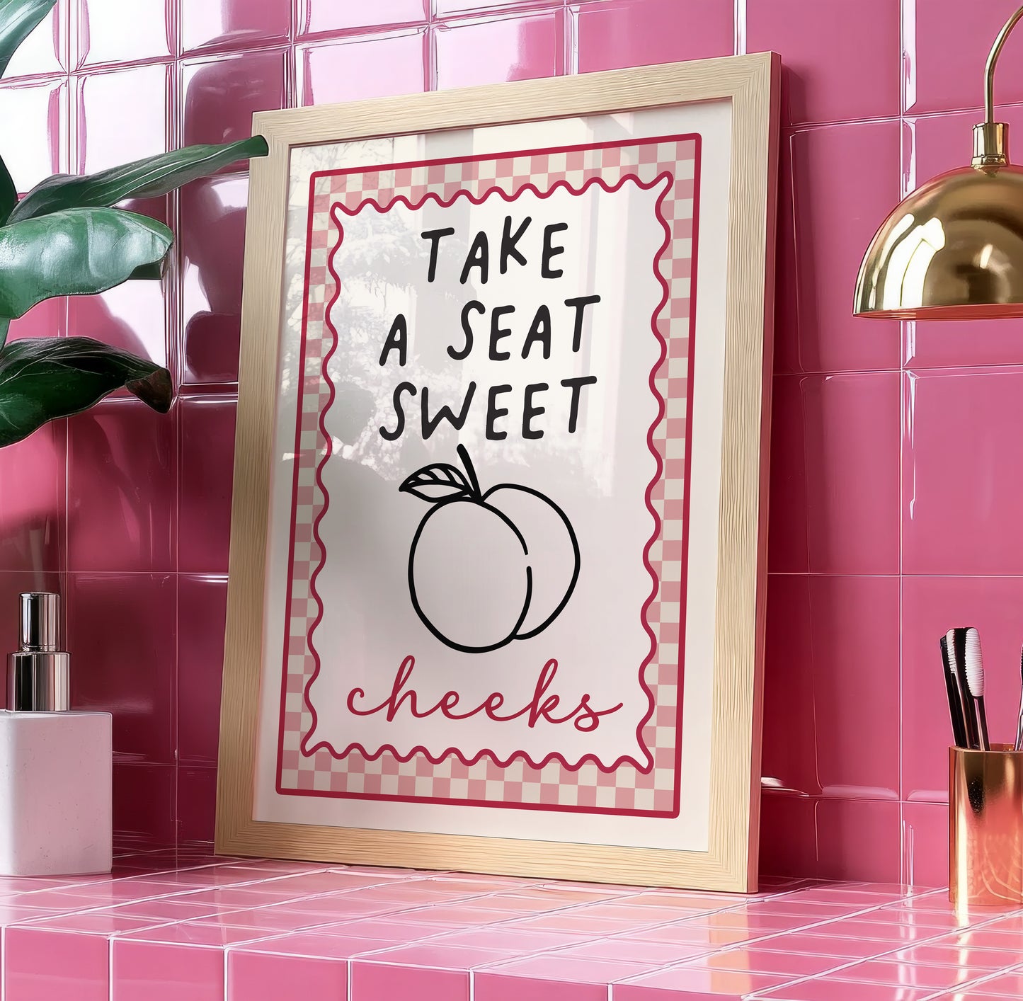 Funky bathroom decor, pink art print
